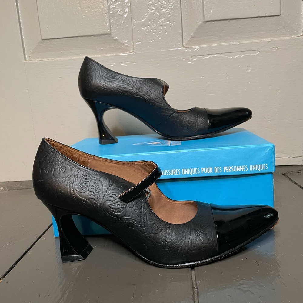 John Fluevog Black Embossed Heels